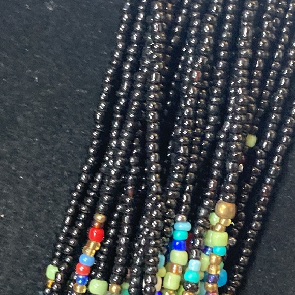22" Colorful Beaded Necklace 27 Strands Small Bead Blue Green Black - Picture 5 of 12